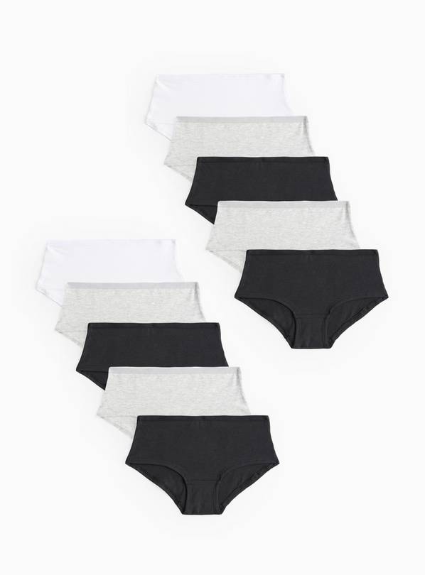 Monochrome Cotton Blend Briefs 10 Pack 8-9 years